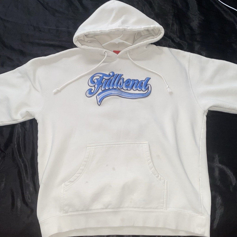 Full Send Nelk Boys Script Logo Pullover Hoodie Sweatshirt White Mens L